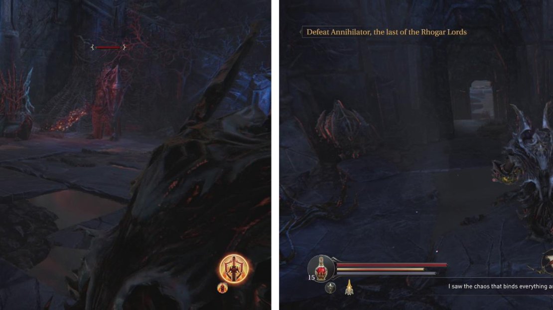 Fight off the Warden (left) and then grab the Tyrant’s Heart from the urn near the door (right).