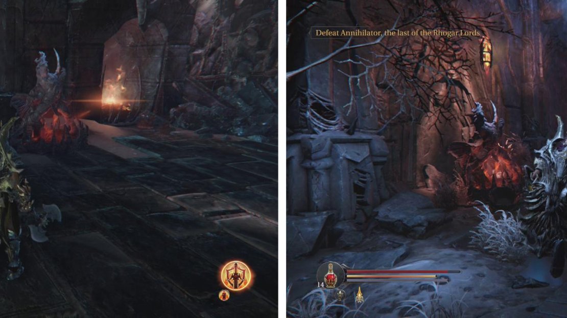 There are statues to destroy with the Tor Hammer on the Panorama (left) and in the first room of the Chamber of Lies (right).