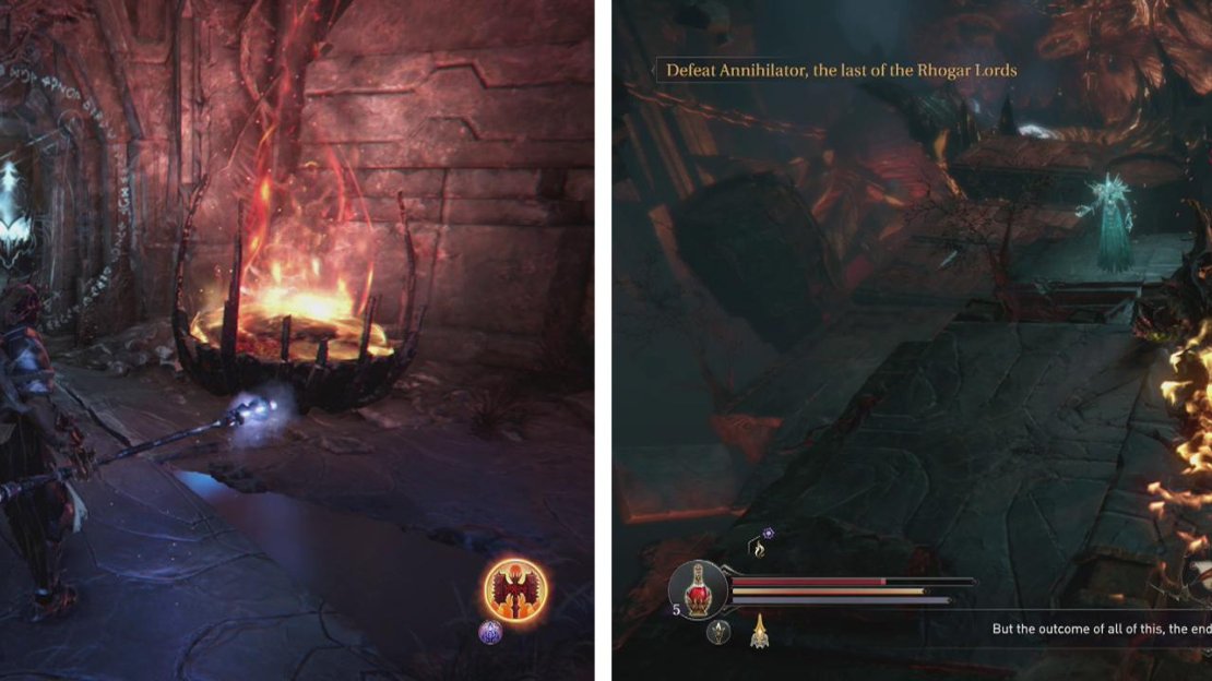 Remove the glyph from the door (left) and make your way down to the giant monster (right).