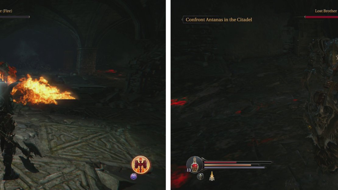 The fire breath is the Fire Brother’s biggest opportunity for a melee attack (left) whilst the Lightning Brother acts more like a regular melee enemy (right).