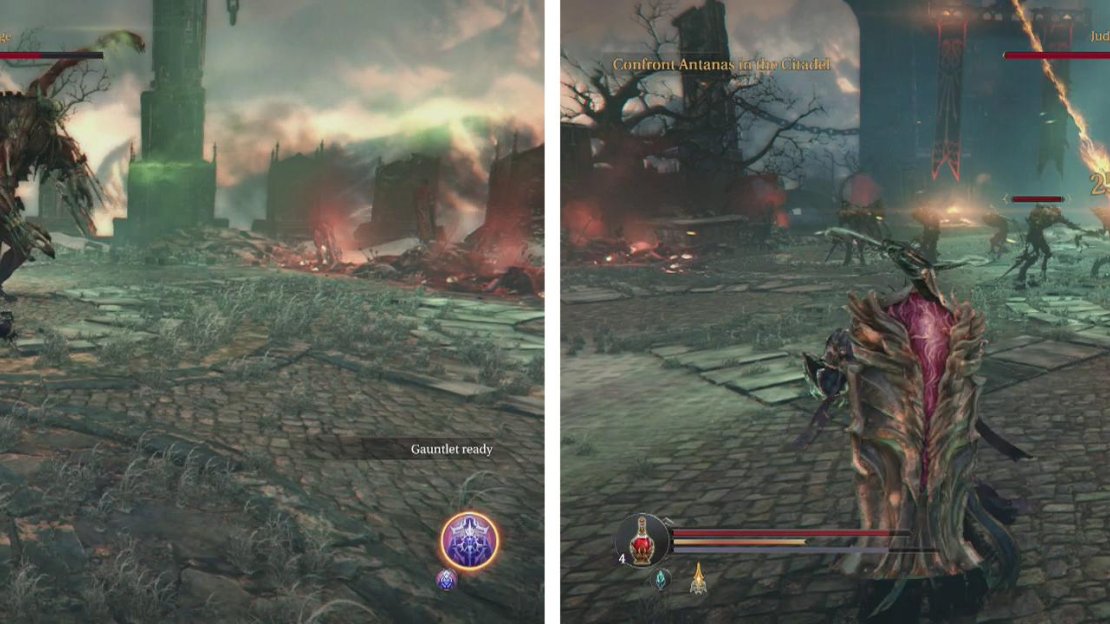 When the boss summons Infected, be sure to wail on him (left). Avoid the fire lines he shoots at all costs (right).