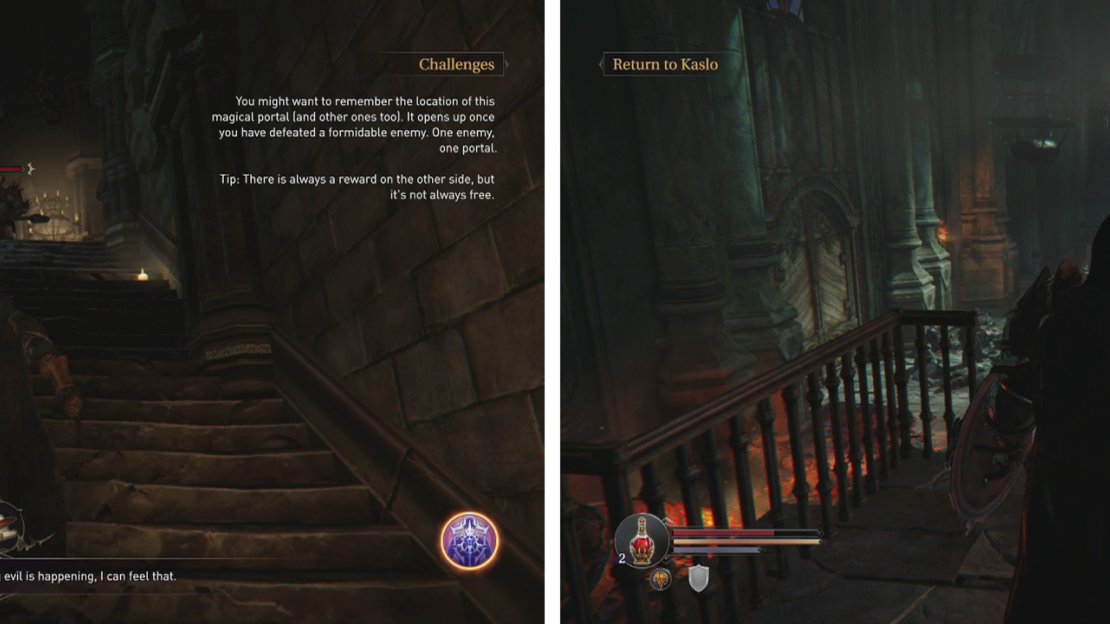 Fight the Marauder (left) and then drop down to the room below to reunite with Kaslo (right).