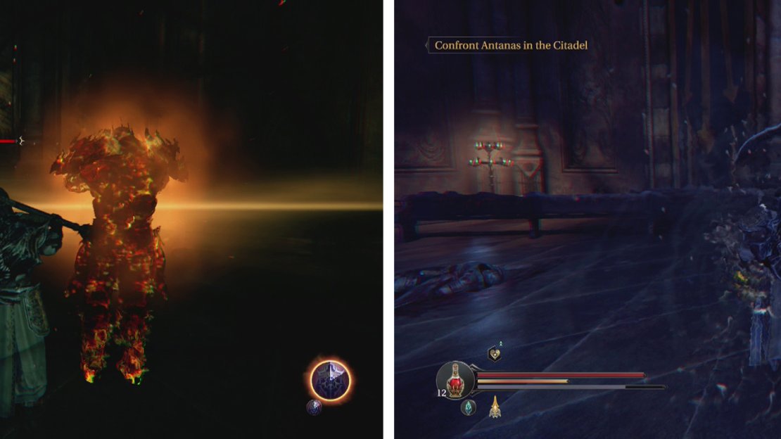 Prayer creates a decoy (left). Shelter creates a barrier around Harkyn that protects him from damage (right).