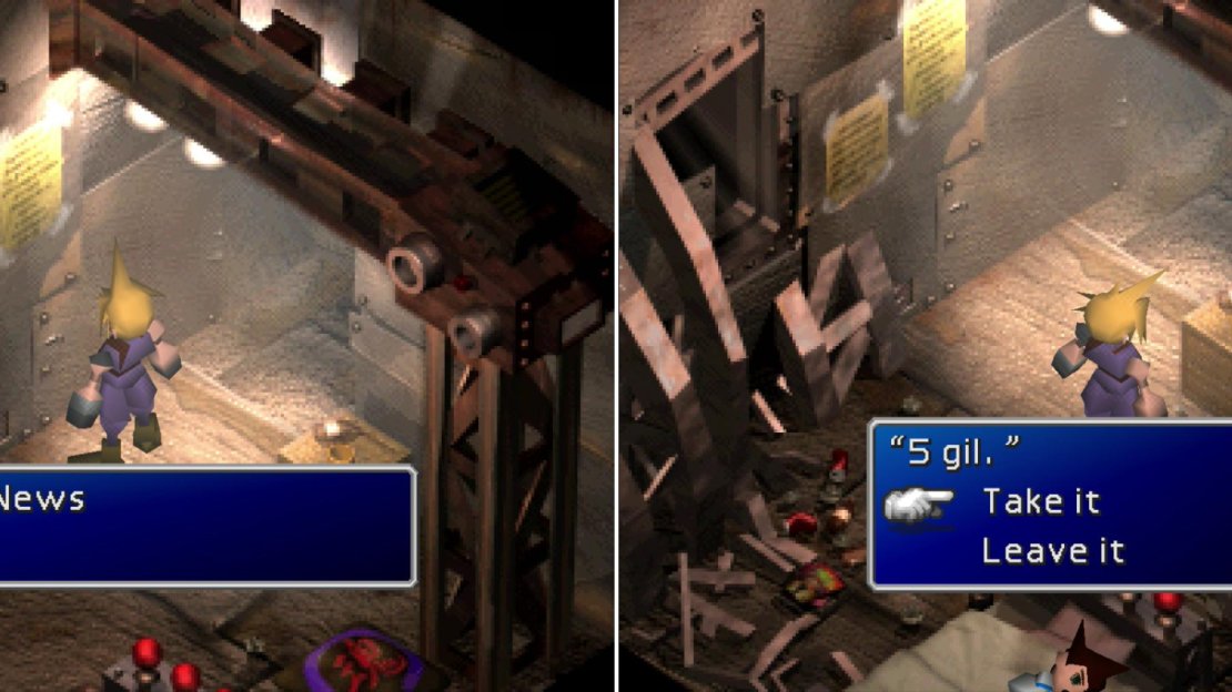 Read the Turtle’s Paradise Newsletter here to get a reward later in the game (left), but don’t steal the boy’s 5 Gil; it’ll mature into a better prize shortly (right).