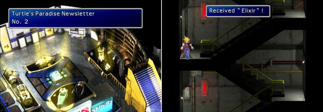 Read the Turtle&rsquo;s Paradis Newsletter on the 2nd Floor (left). You can also score an Elixir if you take the stairs (right).