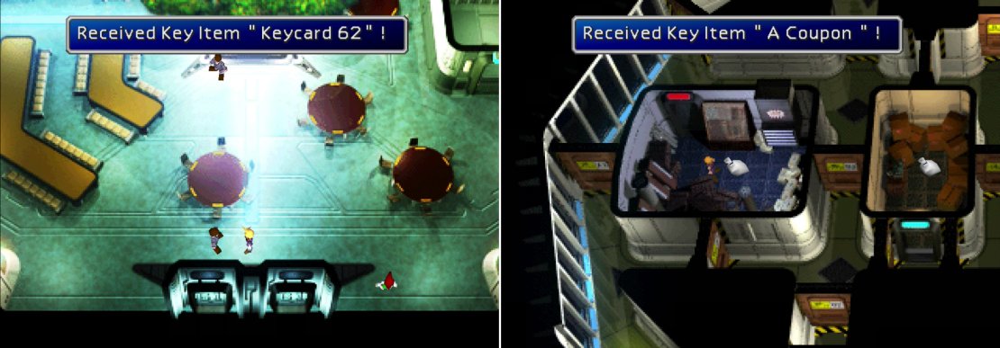 A misinformed Shinra employee will simply hand you his &ldquo;Keycard 62&rdquo; if you keep quiet (left). Disregard orders to stay out of the air ducts and claim all three prizes on the 63rd Floor (right).
