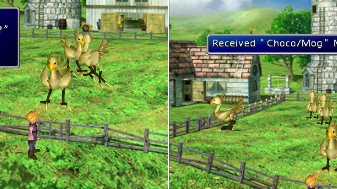 Respond to the Chocobos correctly (left) and, after their elegant dance, you’ll obtain the Choco/Mog Materia (right).