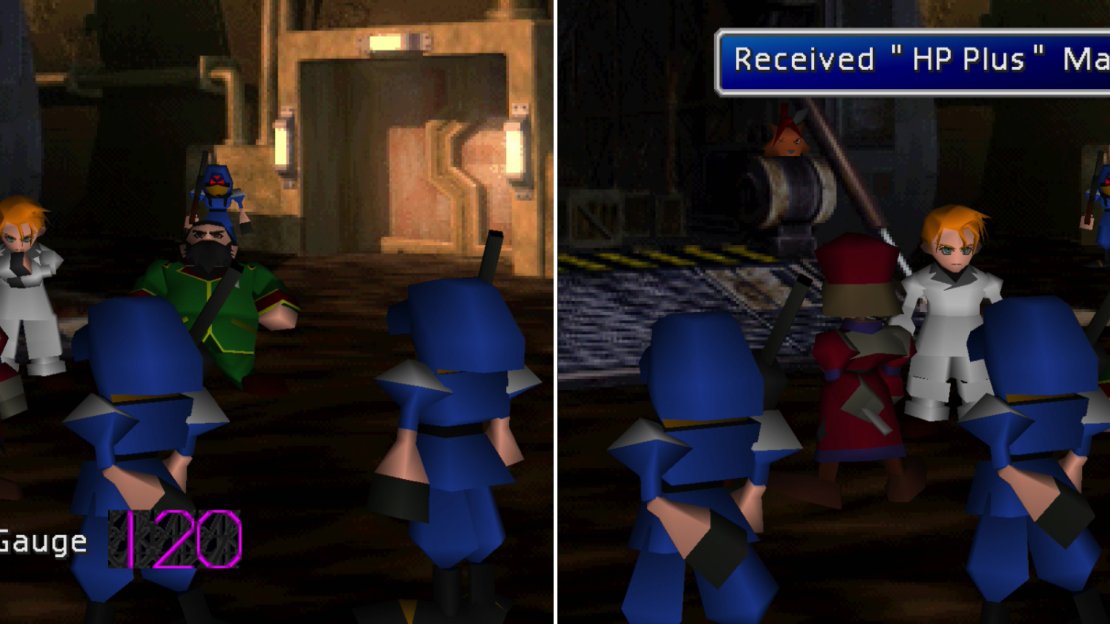 Impress Rufus by performing the right moves (left), or just do well enough to get the HP Plus Materia (right).