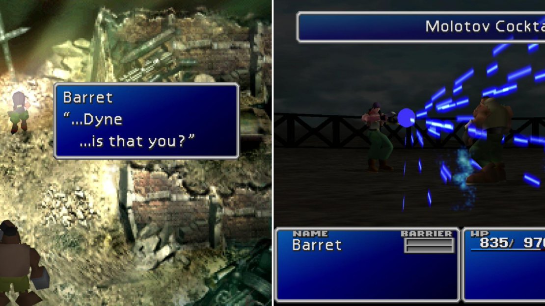 Chase down the boss of Corel Prison, who happens to be a figure from Barret’s past (left). Dyne has few attacks, but he will start taking double turns when he’s injured (right).