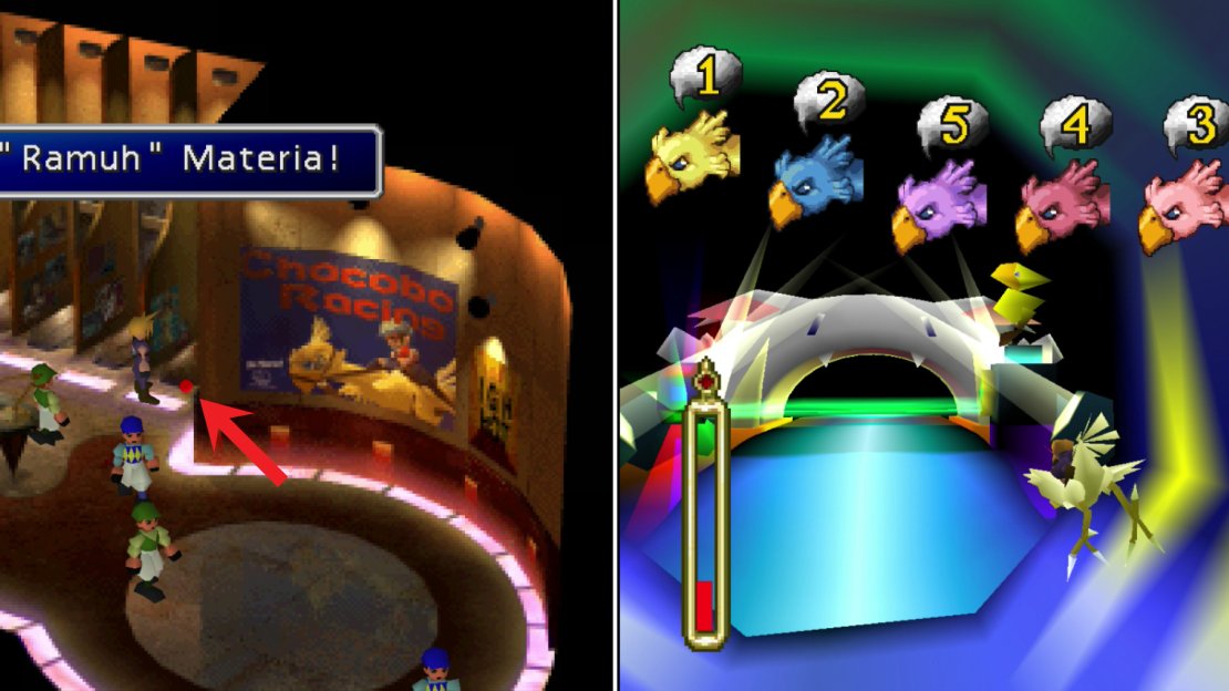 Be sure to grab the Ramuh Materia from the jockey waiting room; you’ll never get another chance to pick it up (left). Win your freedom by being victorious in the Chocobo races (right).