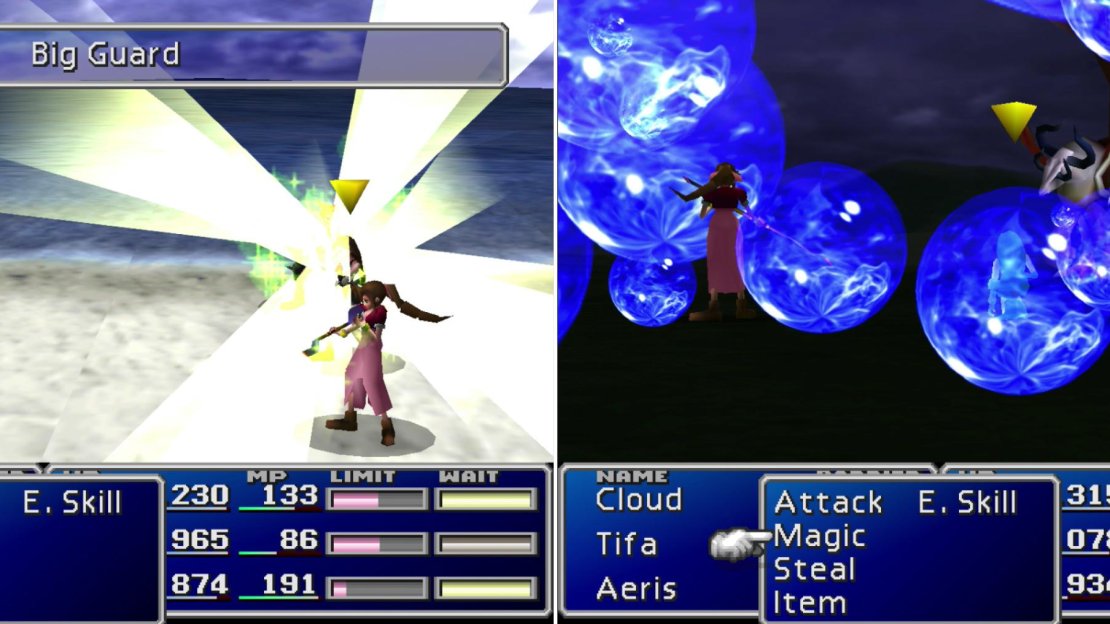 You can Manipulate Beachplugs to learn the wonderful “Big Guard” Enemy Skill (left). “Harpies” will oblige you by casting “Aqualung”, a potent water element attack (right).