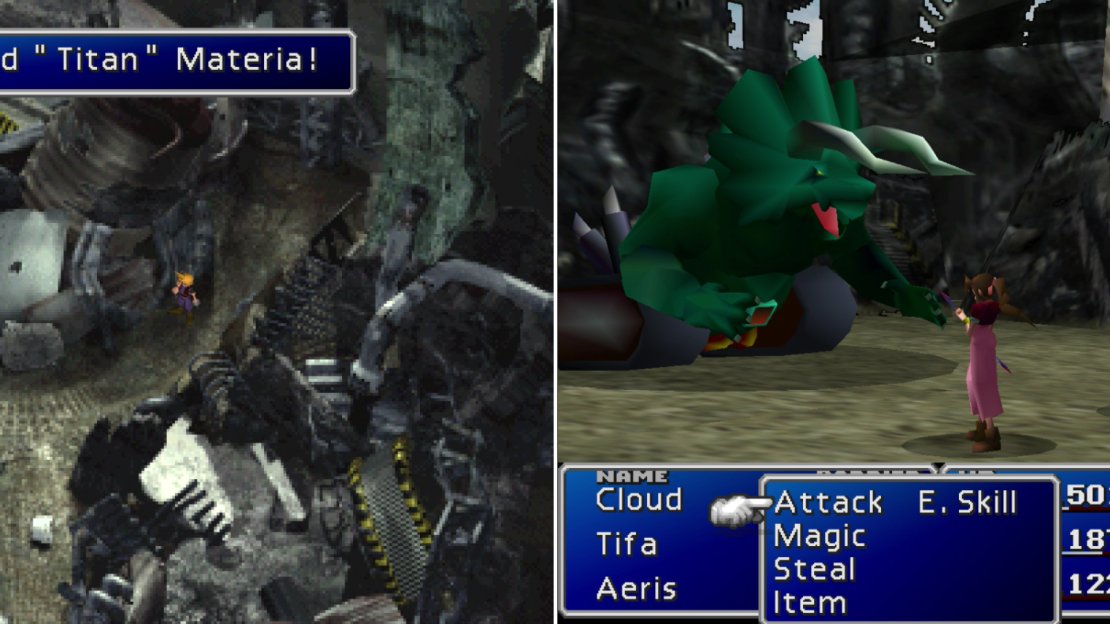 Search the ruined reactor after Scarlet leaves to score the Titan Materia (left). Heavy Tanks can be Morphed into Power Sources… once you get stronger and obtain the Morph Materia (right).