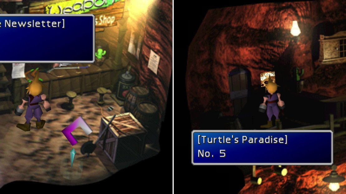 Find a Turtle’s Paradise Newsletter outside the weapon shop (left) and the inn (right).