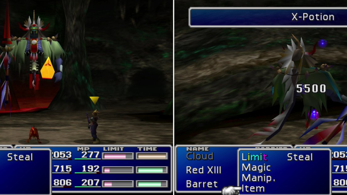 Gi Nattack is joined by two Soul Fire minion, who are only too happy to inflict fire damage on the party (left). If you’ve willing to spare an X-Potion, Gi Nattack can be killed in a single move (right). It doesn’t pay to be undead in a Final Fantasy game.