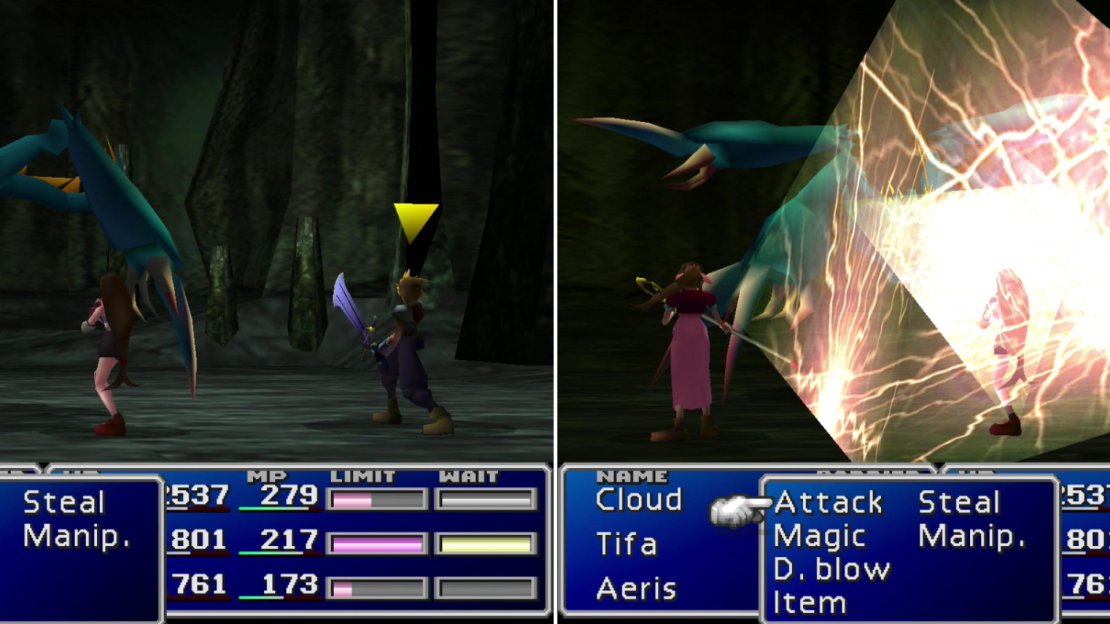 Materia Keeper not only can deal some nasty damage with its physical attacks (left), but also knows the rare and potent “Trine” Enemy Skill.