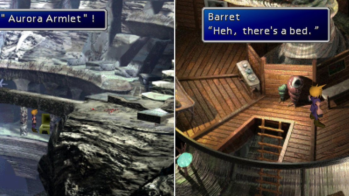 Loot a chest in the amphitheatre to claim an Aurora Armlet (left). When you reach a house along the eastern edge of the ruins, the party will stop to rest for the nigth (right).