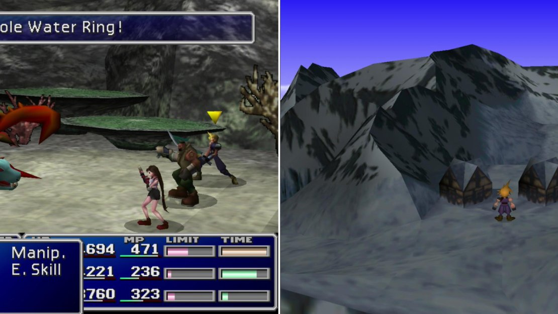 You can steal Water Rings from Acrophies, for what good it’ll do you (left). Make your way across the snowy fields to find the Icicle Inn (right).
