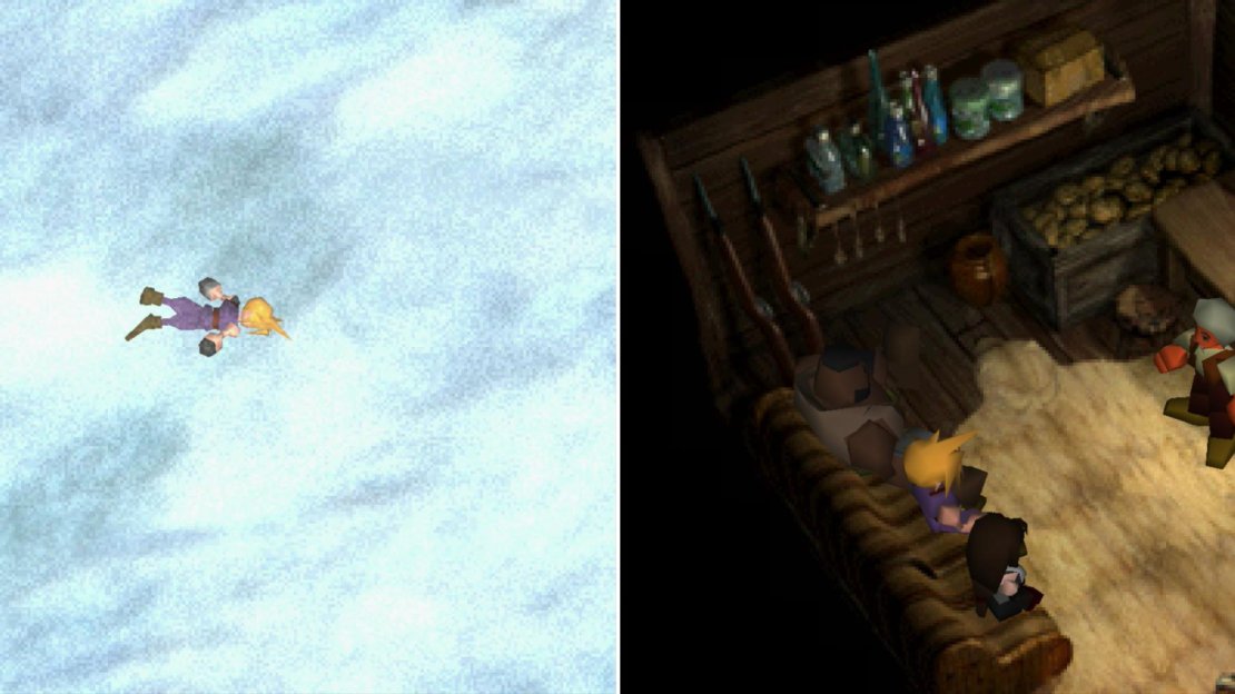 If you stay out on the Great Glacier too long, you’ll pass out from exposure (left) only to be rescued by Holzoff, whose cabin is along the northern reaches of the Great Glacier (right).