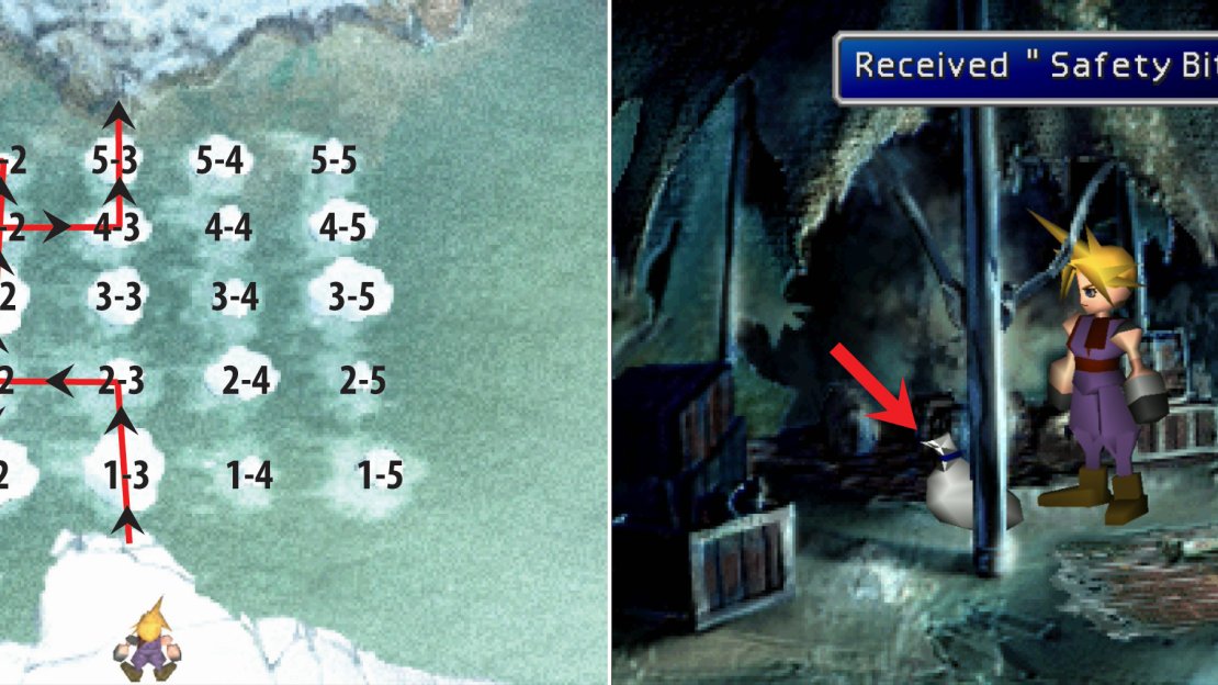 Follow the following path to make it across the Frozen Lake (left) where, in a cave on an island you can find a Safety Bit (right).