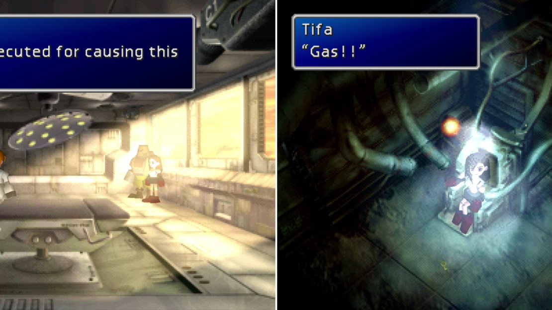 Rufus decides to make the best out of a bad situation and use the party as scapegoats (left). When Sapphire Weapon attacks, Tifa finds herself in a dire predicament (right).