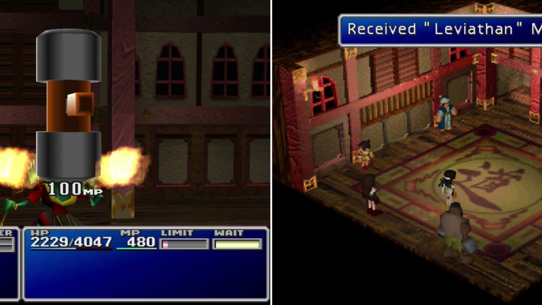 You can effectively neuter Godo by draining his ample MP reserves with “Magic Hammer” (left). When you win, you’ll obtain Yuffie’s ultimate Limit Break, All Creation, and the Leviathan Materia (right).