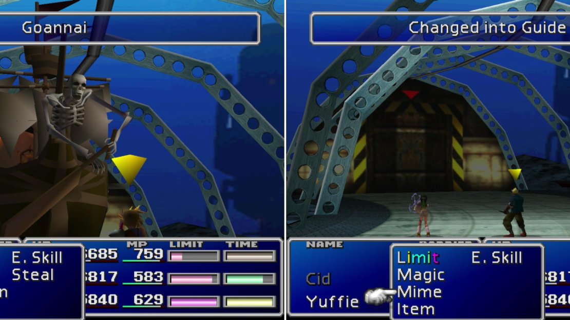 The Ghost Ship’s “Goannai” attack removes a character from the battle (left), but it’s worth facing this foe, as you can Morph it into a Guide Book (right).