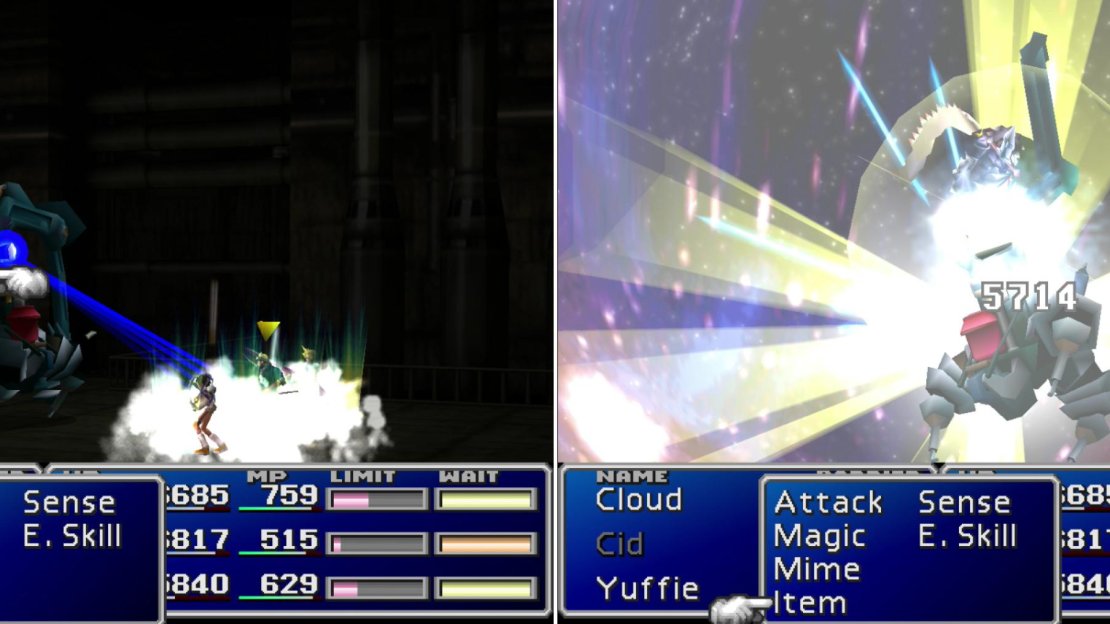 Aside from its arms, Carrry Armor’s “Lapis Laser” is its most powerful attack (left). If you have it, Knights of the Round will end the fight in one casting (right).