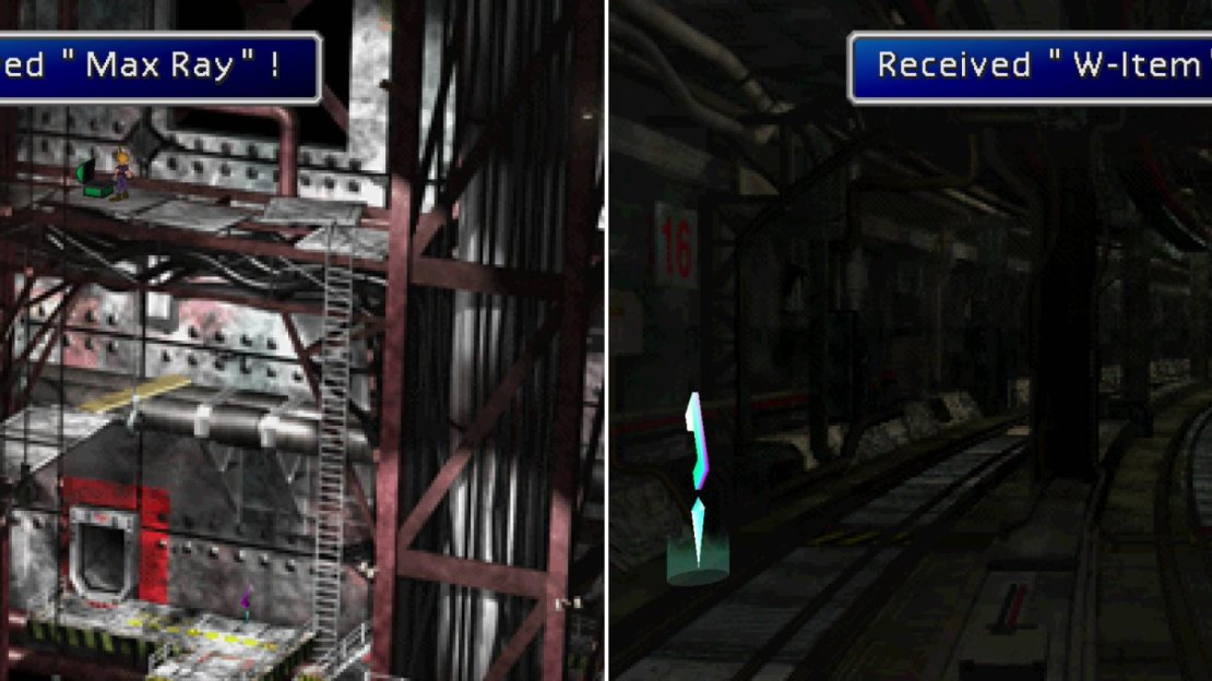 Near the end of the Sector 8, Underground area you’ll find the Max Ray, one of Barret’s most powerful weapons (left). Explore the Winding Tunnel by heading in the wrong direction to find the W-Item Materia (right).