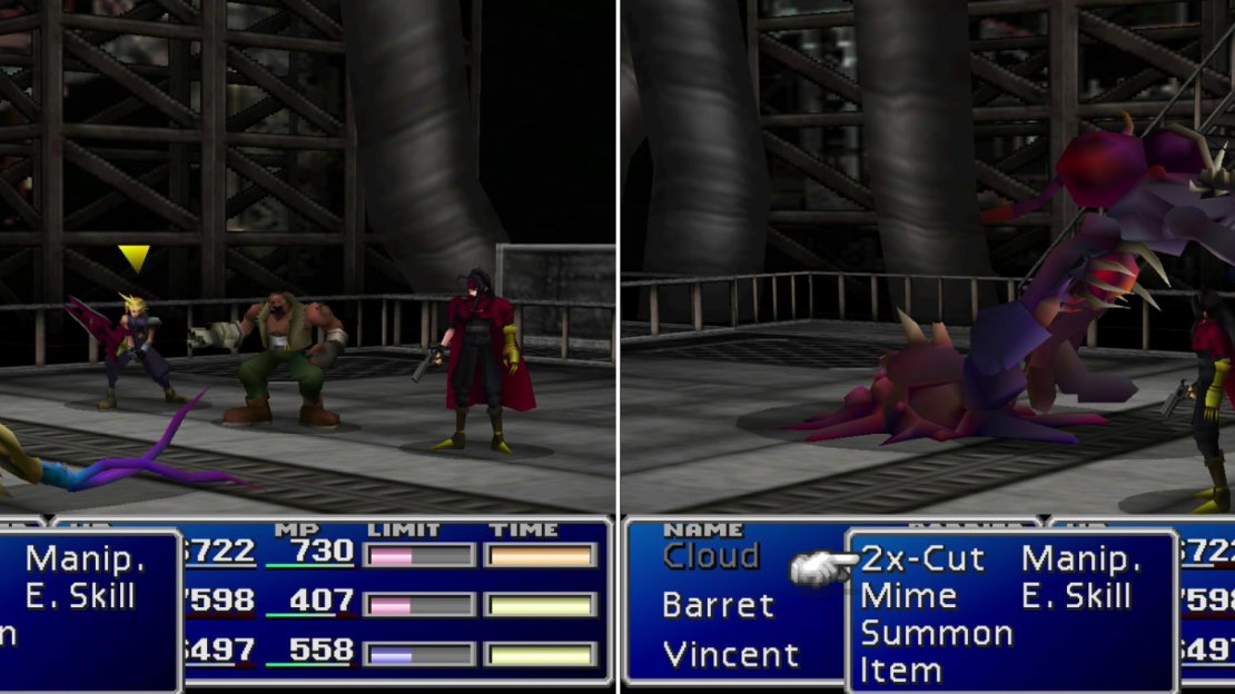 Hojo will spawn some critters to help him out (left). His second form’s right arm can inflict grievous damage (right).