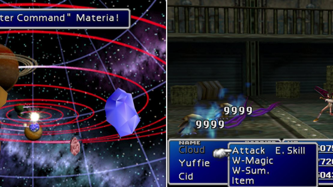 Master one of every type of command, summon or magic materia and you can obtain a piece of Master Materia from the Huge Materia you rescued (left). Yuffie - with her ultimate weapon - the Conformer is in league of her own when it comes to Morphing foes (right).