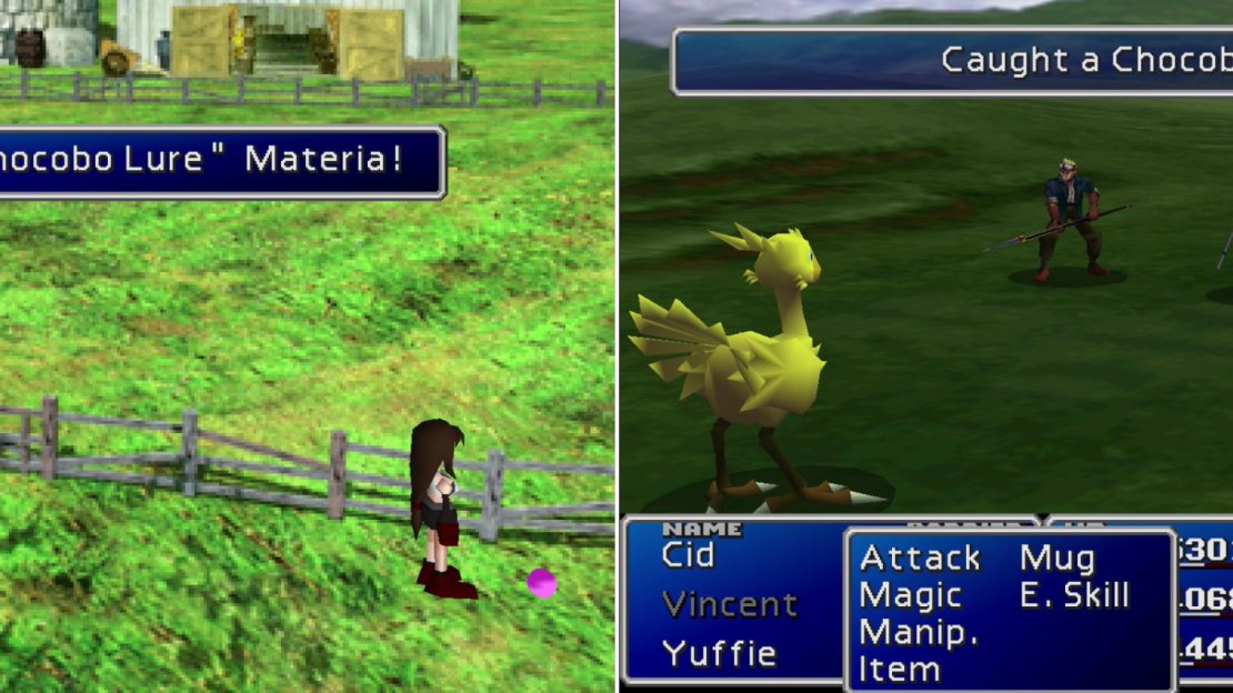You can score some Chocobo Lure Materia if you return to the Chocobo Farm in disc 2 (left). Quickly kill the enemies traveling with a Chocobo to capture it!