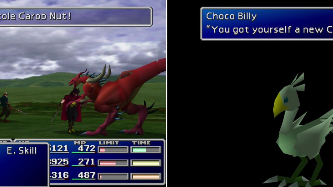 Steal a Carob Nut from the Vlakorados beast, which inhabits some islands between Costal Del Sol and the northern continent (left). With the right Chocobos, Greens and a Carob Nut you should be able to breed a Green or Blue Chocobo! (right)
