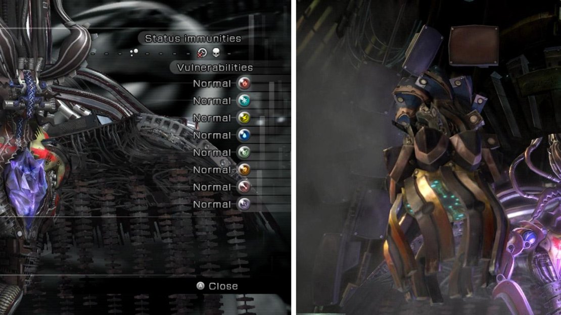 (Left) Enemy Intel. (Right) Anima is the first fal’Cie the party faces.