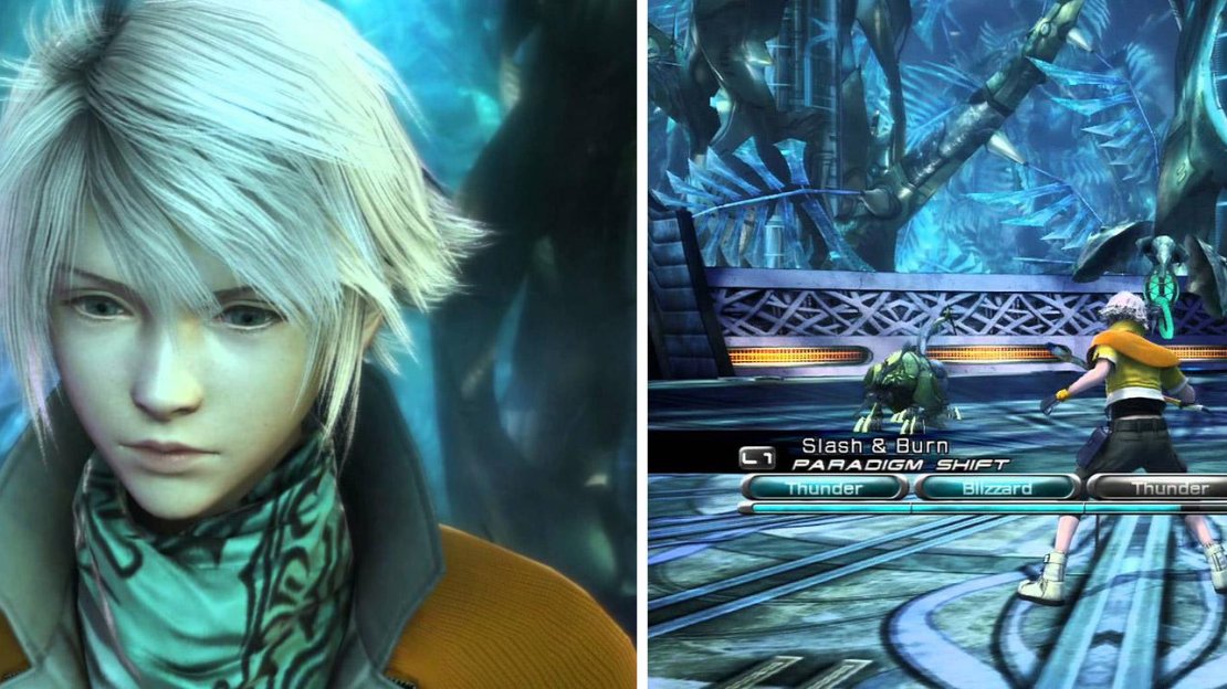 (Left) Control switches to Hope (nooo) and Lightning. (Right) Battling with a Thexteron.