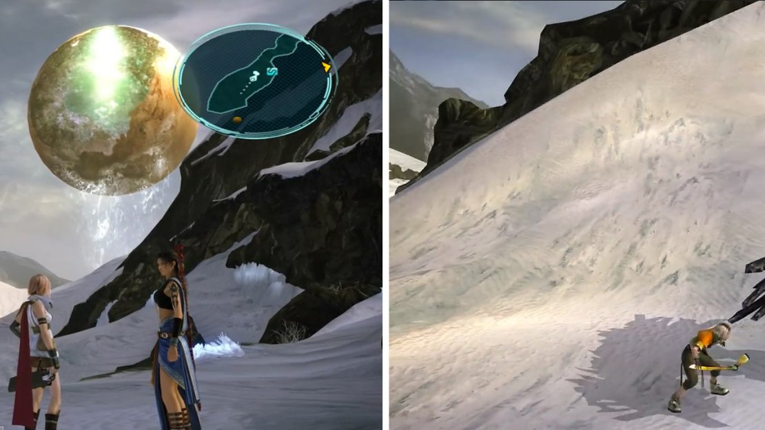 Save at the save point (left) and Hope creeps up on a Vampire (right).