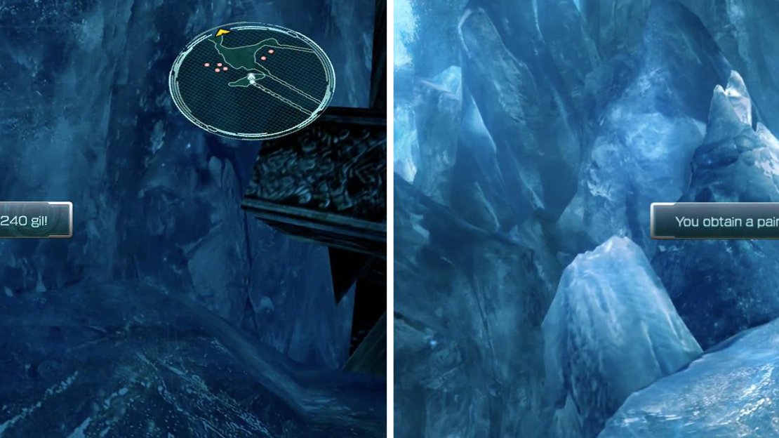 After you cross the ice bridge you will reach 240 Gil (left) and Deneb Duellers. (right)