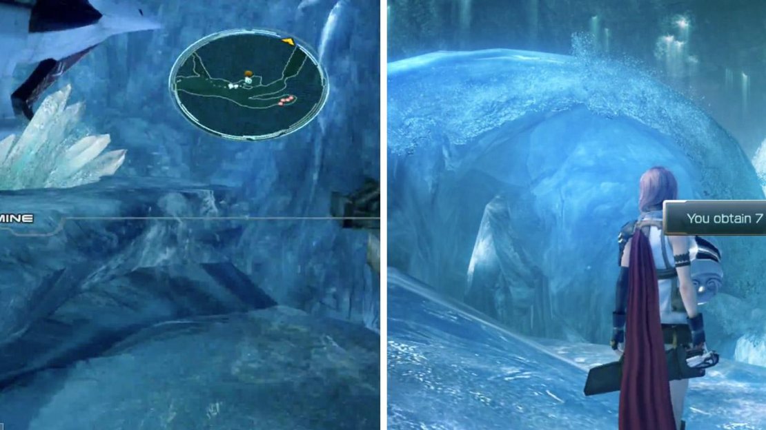 Use the Cannon to destroy the Ice Wall. (left) Collect the 7x Wicked Fangs. (right)
