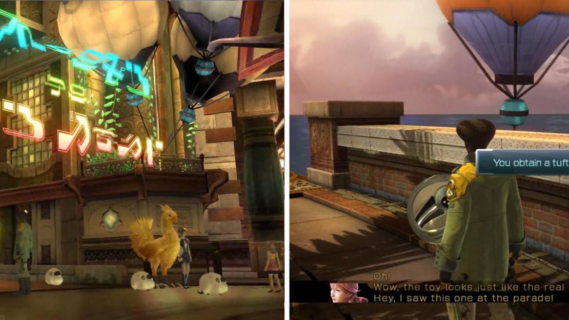Chocobos everywhere (left). Phoenix Down Treasure Sphere location (right).