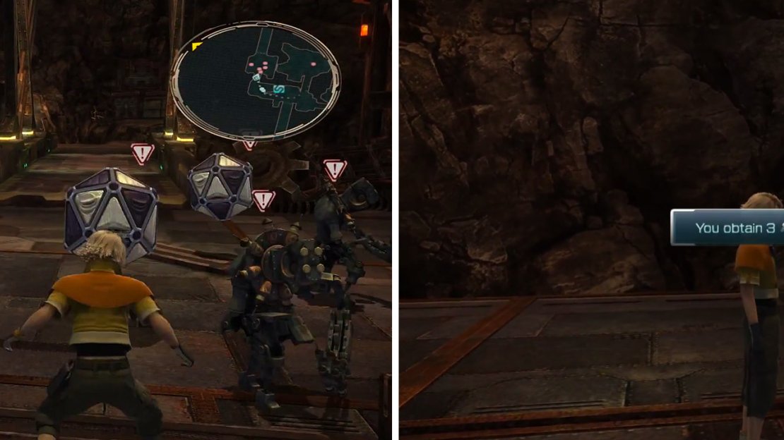 Pulsework Centurions and Cryohedrons fight amongst themselves (left) and the Perfect Conductor location (right).