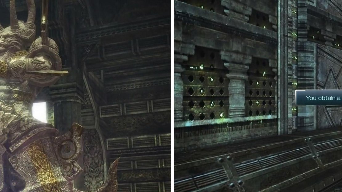 Examine the Menhirrim statue (left) and grab the Collector Catalog (right).