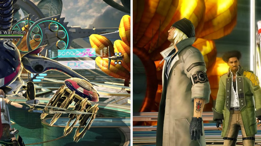 Lightning faces the Anavatapta Warmech (left) and the gang discuss their future (right).