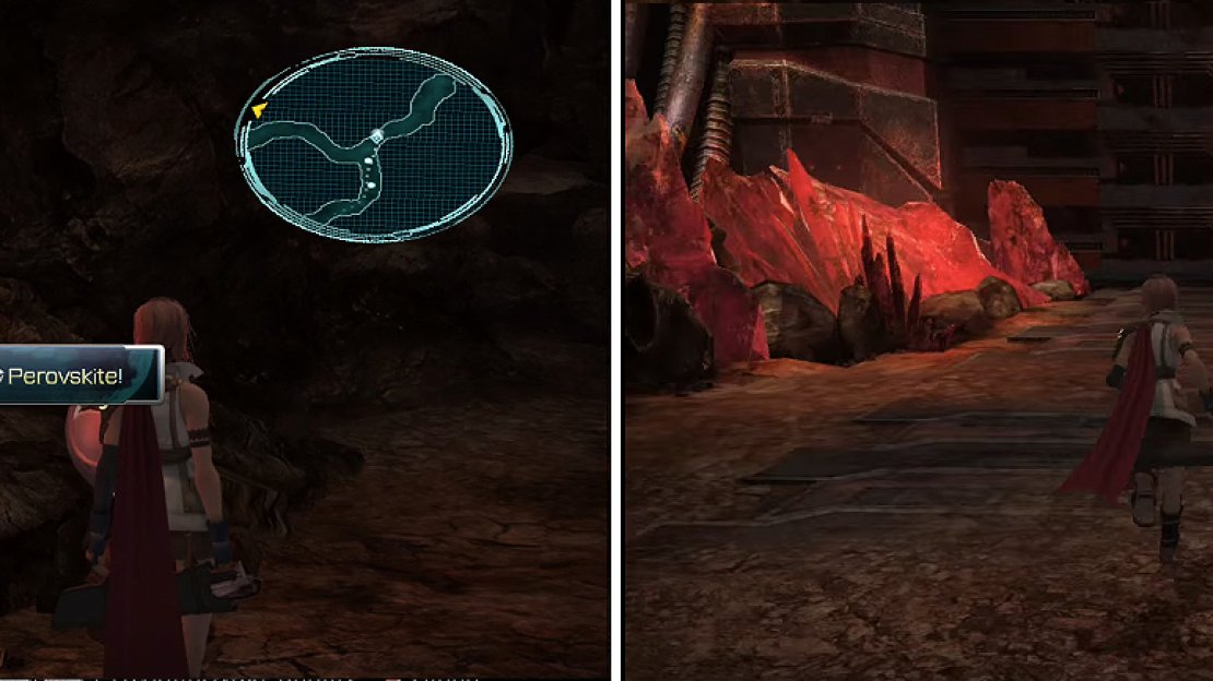 Perovskite location (left) and the mysterious door at the end (right).