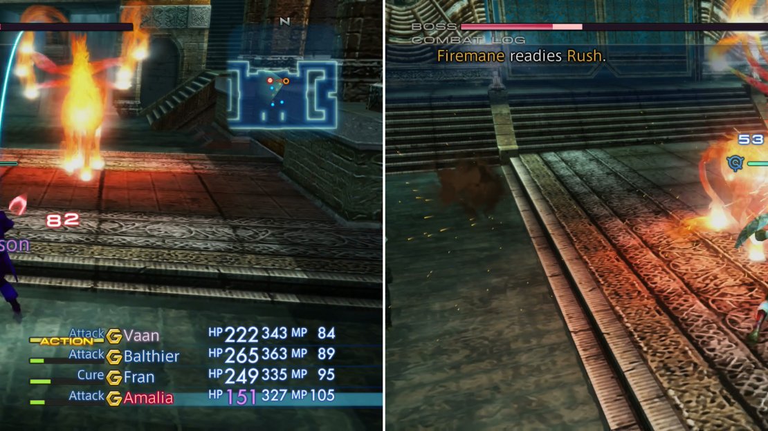 Firemane’s Bushfire attack deals heavy damage and inflicts Poison (left). The fiery ghost-steed can be cut down easily enough, although you’ll find the task easier if you lure it into water (right).
