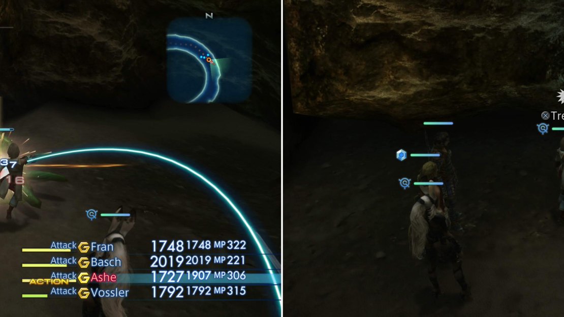 You’ll find stronger enemies in the Zertinan Cavern, like the Slime (left). Loot an urn to obtain the Sight Unseeing technick (right).