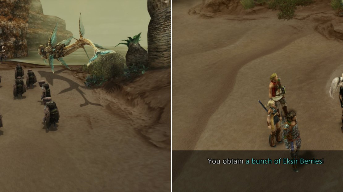 Chase down the Urutan who has your reward (left) and after his trial pick loot some Eksir Berries (right).