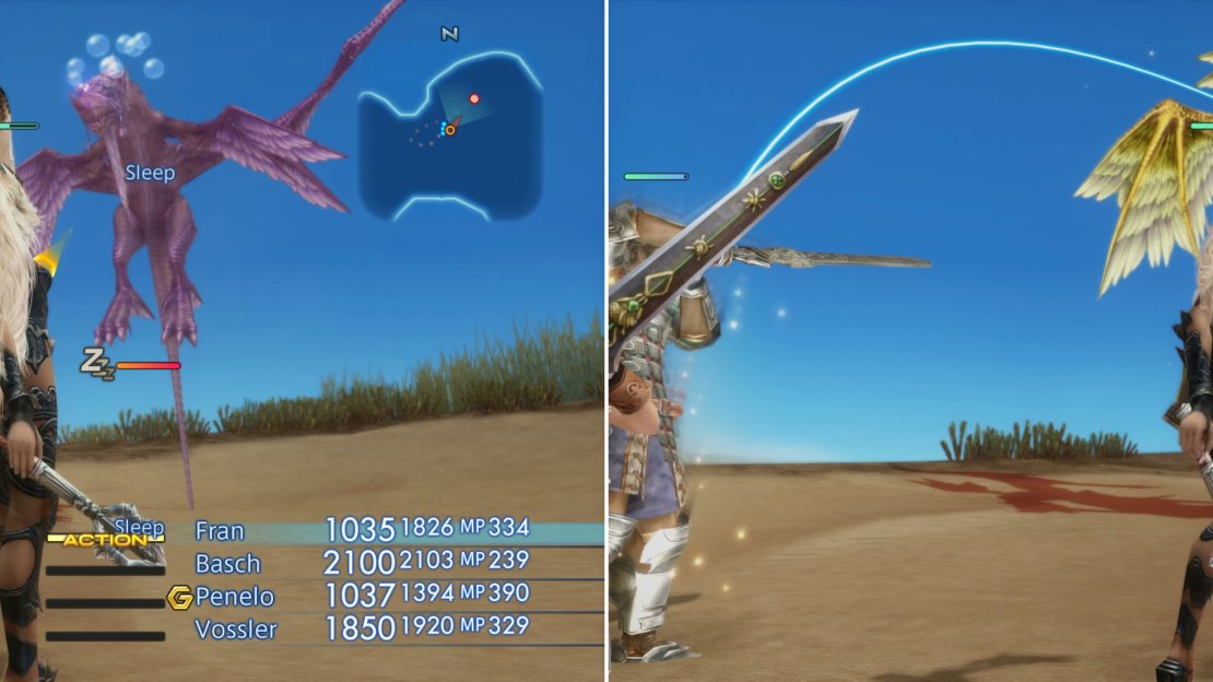 Wyvern Lord can be put to Sleep (left), and when defenseless can be pelted with magicks (right).