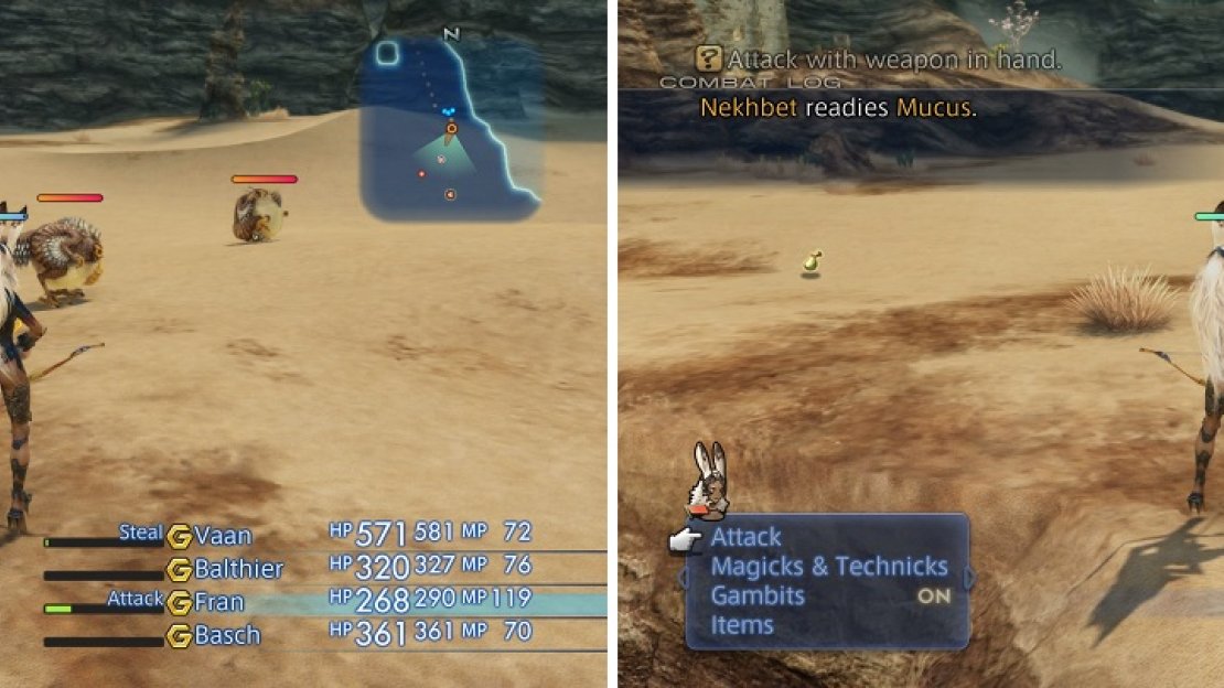 You can tell if Nekhbet spawned by his buffs (left). His Mucus attack inflicts Slow (right).