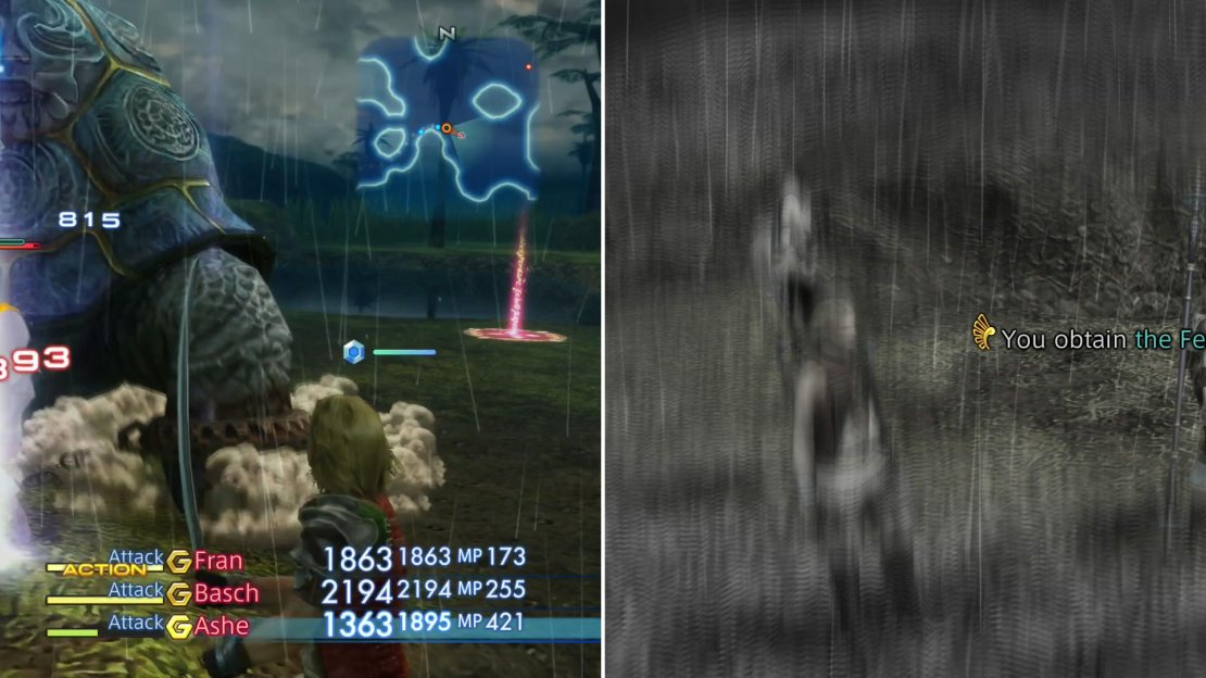 Be wary, however, as Silicon Tortoises prowl beyond the debris bridge (left). While you’re here, be sure to grab the Feather of the Flock item (right).