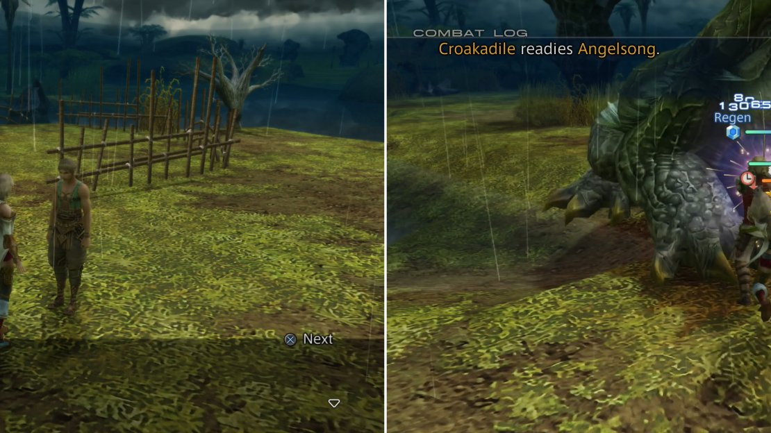 Talk to the petitioner, Sadeen, in the Nomad Village (left) then fulfill his wish and smite the Croakadile (right).