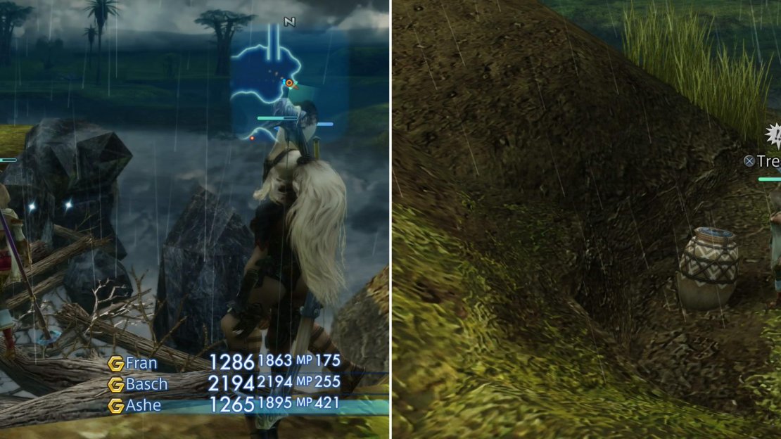 Knock down all the Withered Trees to form a debris bridge (left) beyond which the loot is notably superior to what is found in the rest of the Giza Plains (right).